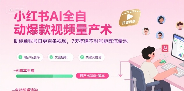 小红书AI全自动爆款视频量产术，助你单账号日更百条视频，7天搭建不封号矩阵流量池(更新9月)-网创之家