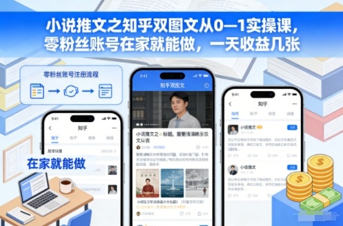 小说推文之知乎双图文从0—1实操课，零粉丝账号在家就能做，一天收益几张-网创之家