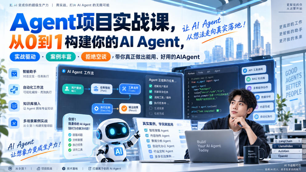 Agent项目实战课，从0到1构建你的AI Agent，实战驱动·案例丰富·拒绝空谈，带你真正做出能用、好用的AIAgent-网创之家