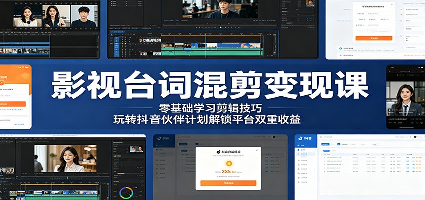 影视台词混剪变现课：零基础学习剪辑技巧，玩转抖音伙伴计划解锁平台双重收益-网创之家