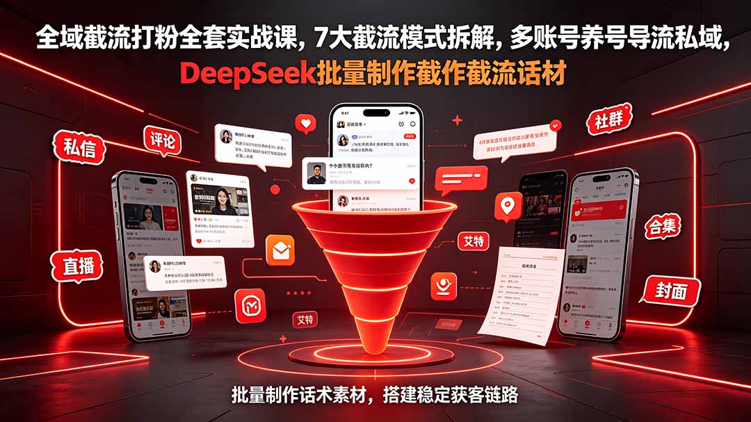 全域截流打粉全套实战课，7大截流模式拆解，多账号养号导流私域，DeepSeek批量制作截流话术素材-网创之家