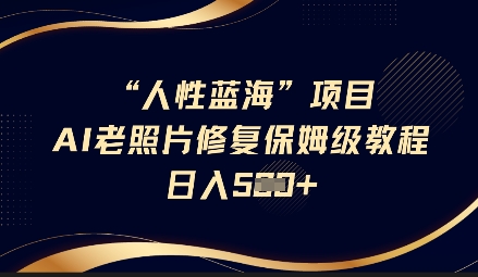 人性蓝海AI老照片修复项目保姆级教程，长期复购，轻松日入5张-网创之家