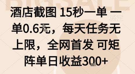 酒店截图15秒一单，一单0.6米，每天任务无上限，全网首发可矩阵单日收益3张【揭秘】-网创之家