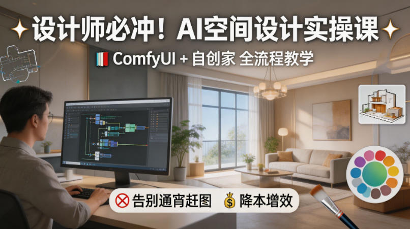 设计师必冲！AI空间设计实操课，ComfyUI+自创家全教学，告别通宵赶图，降本增效-网创之家
