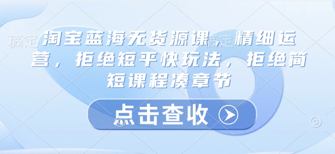 淘宝蓝海无货源课，精细运营，拒绝短平快玩法，拒绝简短课程凑章节-网创之家