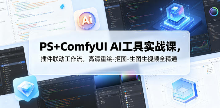 PS+ComfyUI AI工具实战课，插件联动工作流，高清重绘-抠图-生图生视频全精通-网创之家