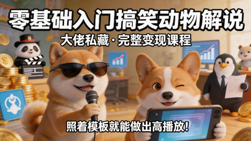 零基础入门搞笑动物解说，大佬私藏完整变现课程，照着模板就能做出高播放-网创之家