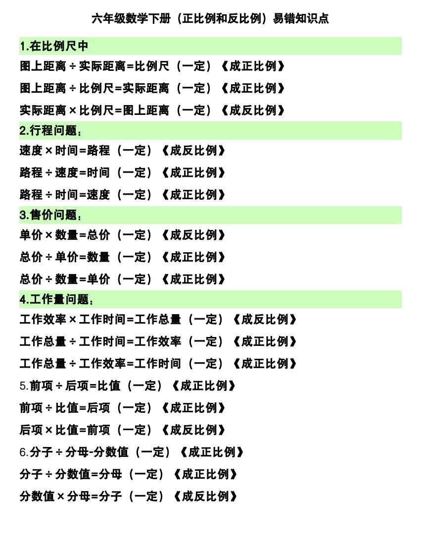 六下数学（正比例和反比例）易错知识点-网创之家