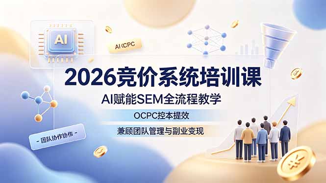 2026竞价系统培训课，AI赋能SEM全流程教学，OCPC控本提效，兼顾团队管理与副业变现-网创之家