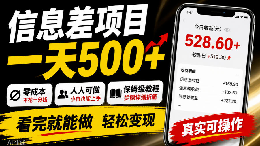 信息差项目一天500+，零成本，人人可做，保姆级教程，看完就能做【揭秘】-网创之家