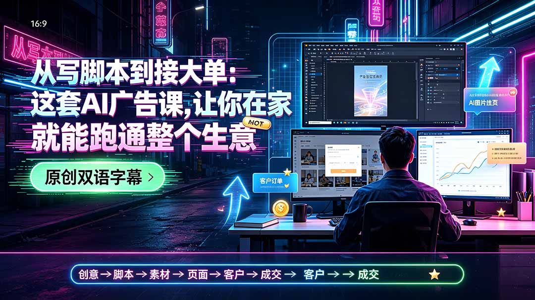 从写脚本到接大单：这套AI广告课，让你在家就能跑通整个生意【原创双语字幕】-网创之家
