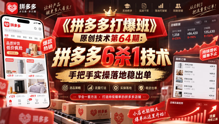 《拼多多打爆班》原创技术第64期：拼多多6杀1技术，手把手实操落地稳出单-网创之家