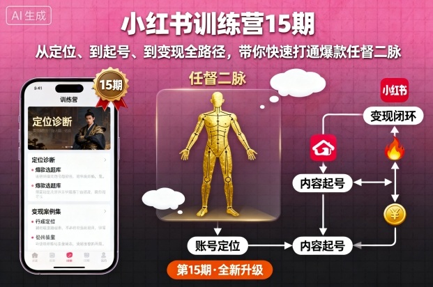 小红书训练营15期，从定位、到起号、到变现全路径，带你快速打通爆款任督二脉-网创之家