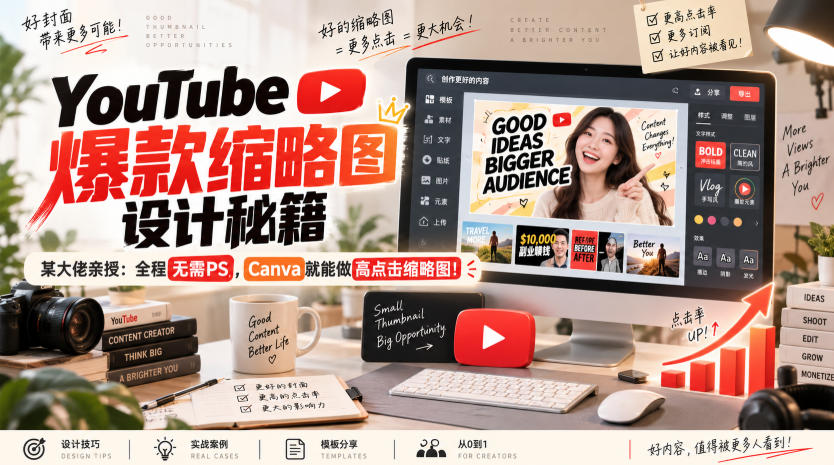 YouTube爆款缩略图设计秘籍，某油管大佬(610万订阅者)亲授，全程无需PS，Canva就能做高点击缩略图！【原创双语字幕】-网创之家