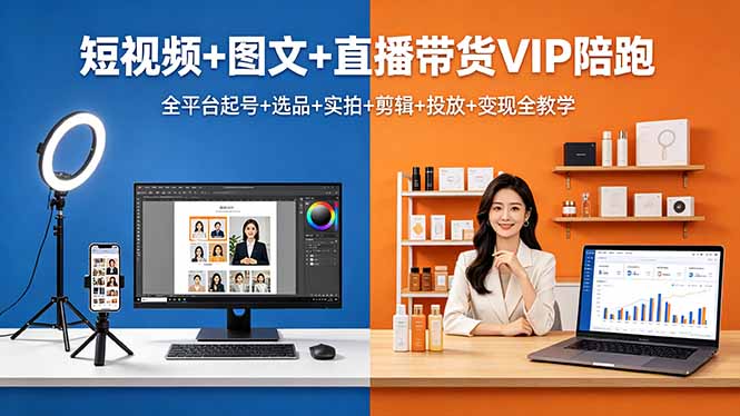 短视频+图文+直播带货VIP陪跑，全平台起号+选品+实拍+剪辑+投放+变现全教学-网创之家