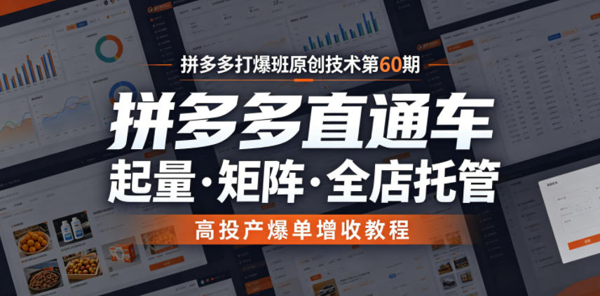 拼多多打爆班原创技术第60期，拼多多直通车，起量・矩阵・全店托管，高投产爆单增收教程-网创之家
