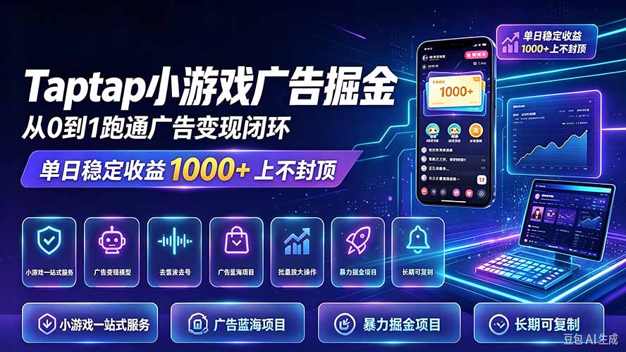 TapTap小游戏广告掘金日赚收益1000+上不封顶-网创之家