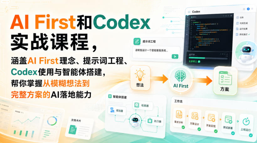 AI First和Codex实战课，涵盖AI First理念、提示词工程、Codex使用与智能体搭建，掌握从模糊想法到完整方案的AI落地能力-网创之家
