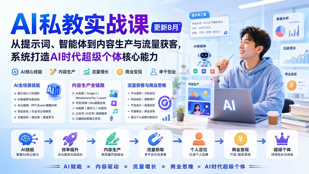 AI私教实战课-更新8月：从提示词、智能体到内容生产与流量获客，系统打造AI时代超级个体核心能力-网创之家