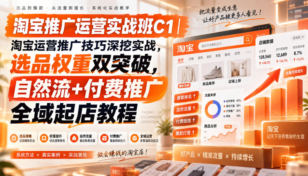 淘宝推广运营实战班C1｜淘宝运营推广技巧深挖实战，选品权重双突破，自然流+付费推广全域起店教程-网创之家
