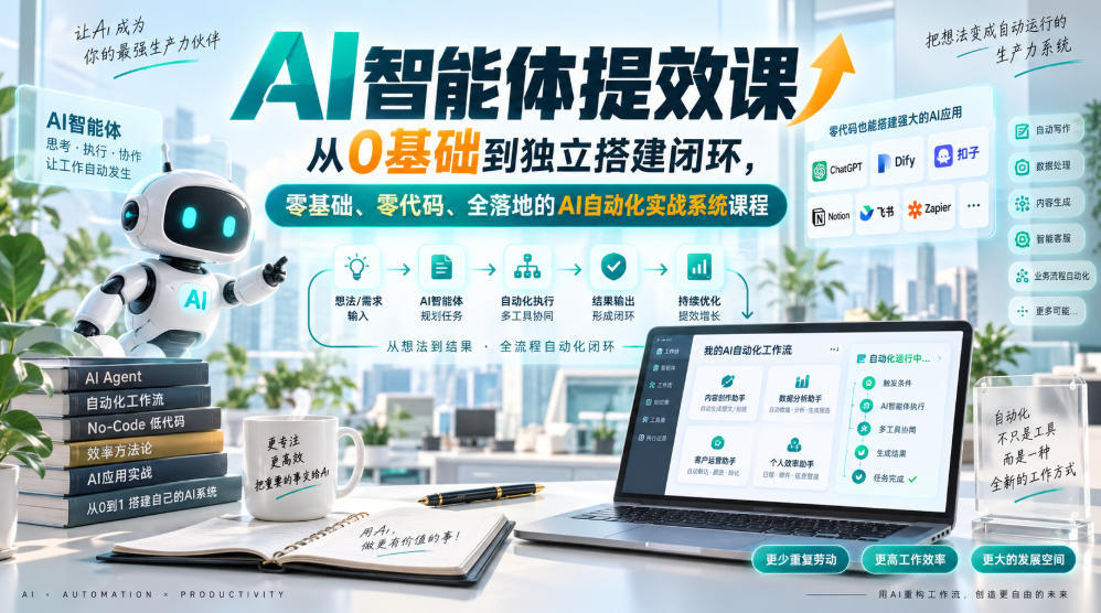 AI智能体提效课，从0基础到独立搭建闭环，零基础、零代码、全落地的AI自动化实战系统课程-网创之家