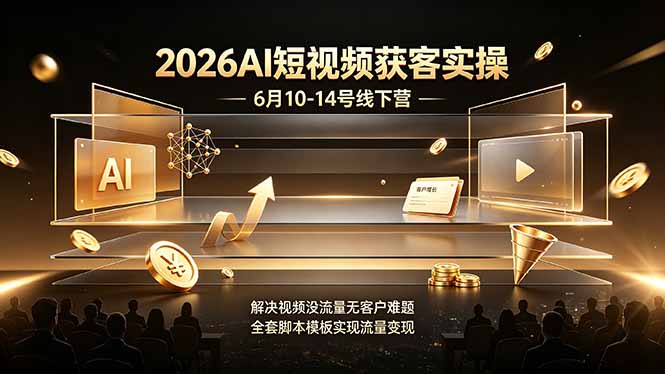 2026AI短视频获客实操6月10-14号线下营，解决视频没流量无客户难题，全套脚本模板实现流量变现-网创之家