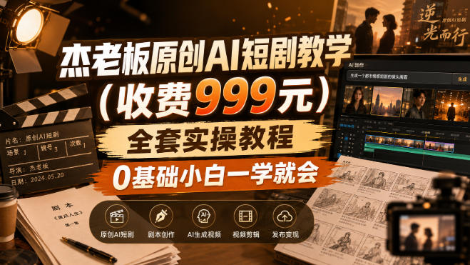 杰老板原创AI短剧教学(收费999元)，全套实操教程，0基础小白一学就会，非搬运技术-网创之家