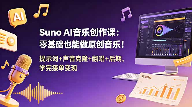 Suno AI音乐创作课：零基础也能做原创音乐！提示词+声音克隆+翻唱+后期，学完接单变现-网创之家