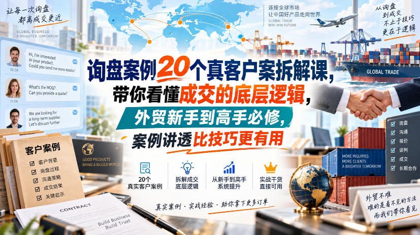 询盘案例20个真客户案拆解课，带你看懂成交的底层逻辑，外贸新手到高手必修，案例讲透比技巧更有用-网创之家