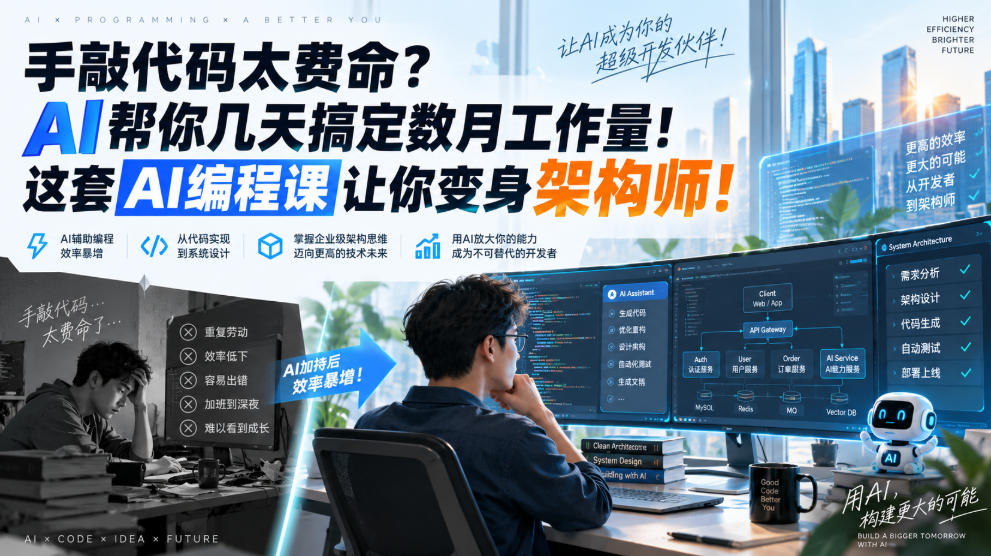 手敲代码太费命？AI帮你几天搞定数月工作量！这套AI编程课让你变身架构师！【原创双语字幕】-网创之家
