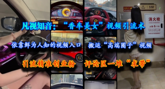 凡视知音：“香车美女”视频引流术，依靠鲜为人知的视频入口，搬运“高端圈子”视频，引流精准创业粉，评论区一堆“求带”-网创之家