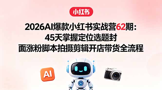 2026AI爆款小红书实战营62期：45天掌握定位选题封面涨粉脚本拍摄剪辑开店带货全流程-网创之家