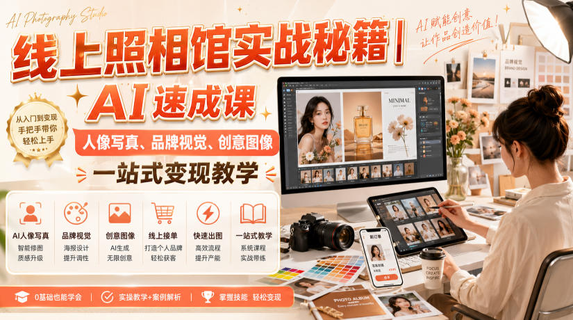线上照相馆实战秘籍｜AI速成课，人像写真、品牌视觉、创意图像一站式变现教学-网创之家