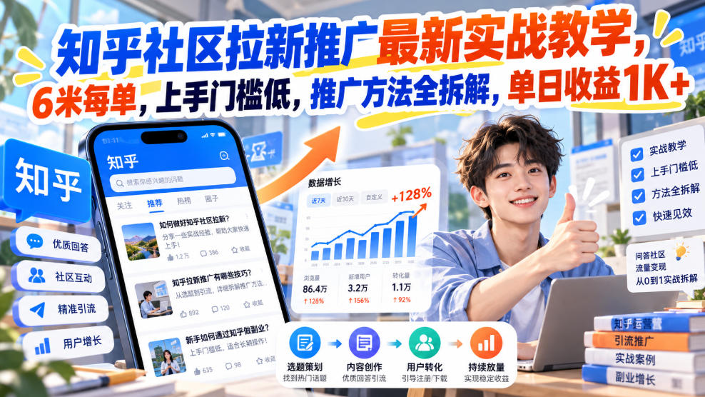 知乎社区拉新推广最新实战教学，6米每单，上手门槛低，推广方法全拆解，单日收益1K+！(更新1021)-网创之家