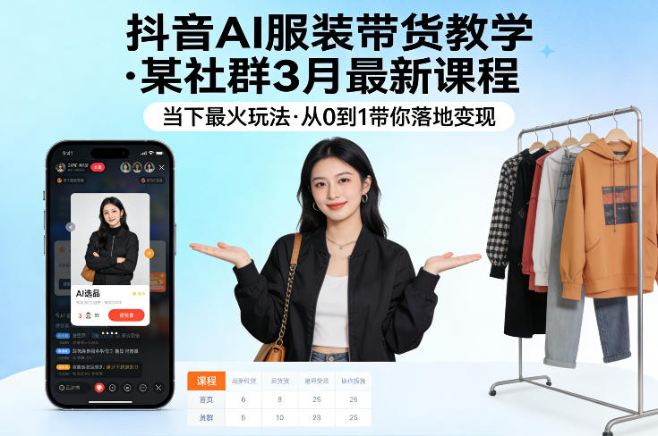 抖音AI服装带货教学，某社群3月最新课程，当下最火玩法，从0到1带你落地变现-网创之家
