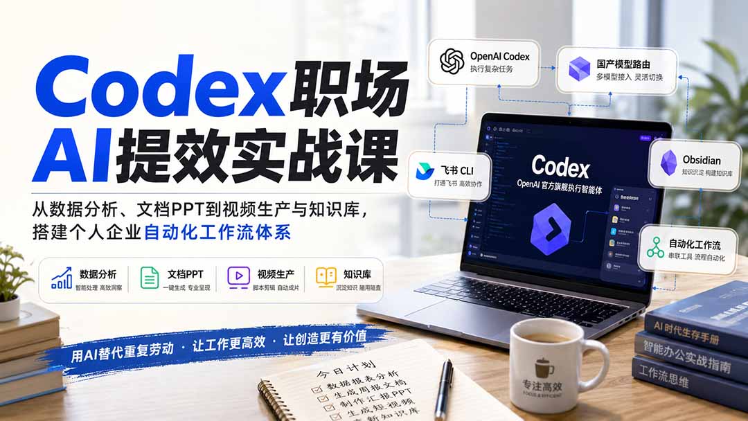 Codex职场AI提效实战课：从数据分析、文档PPT到视频生产与知识库，搭建个人企业自动化工作流体系-网创之家