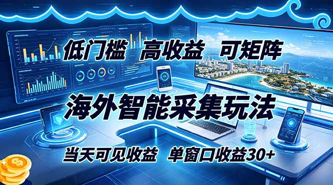海外智能采集玩法,低门槛高单价可矩阵,当天可见收益,单窗口30+-网创之家