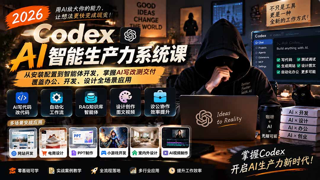 2026 Codex AI智能生产力系统课-更新｜从安装配置到智能体开发，掌握AI写改测交付，覆盖办公、开发、设计全场景应用-网创之家