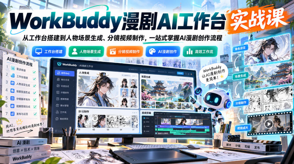 WorkBuddy漫剧AI工作台实战课：从工作台搭建到人物场景生成、分镜视频制作，一站式掌握AI漫剧创作流程-网创之家
