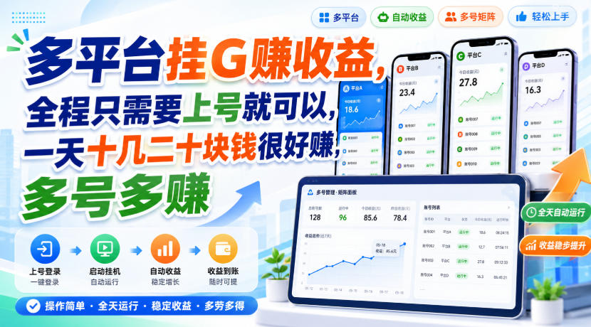 多平台挂G賺收益，全程只需要上号就可以，一天十几二十块钱很好賺，多号多賺【揭秘】-网创之家