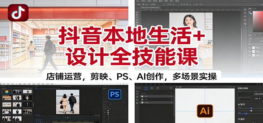 抖音本地生活+设计全技能课：店铺运营，剪映、PS、AI创作，多场景实操-网创之家