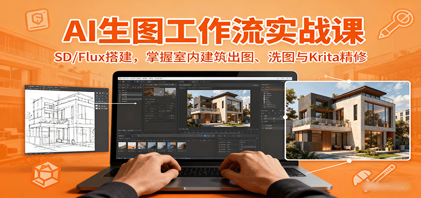 AI生图工作流实战课:SD/Flux搭建,掌握室内建筑出图、洗图与Krita精修-网创之家