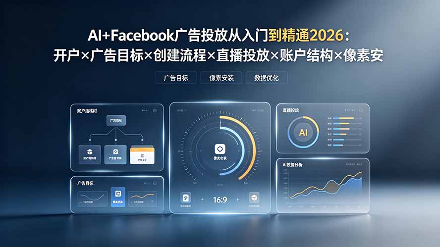 AI+Facebook广告投放从入门到精通2026：开户×广告目标×创建流程×直播投放×账户结构×像素安装×AI赋能-网创之家