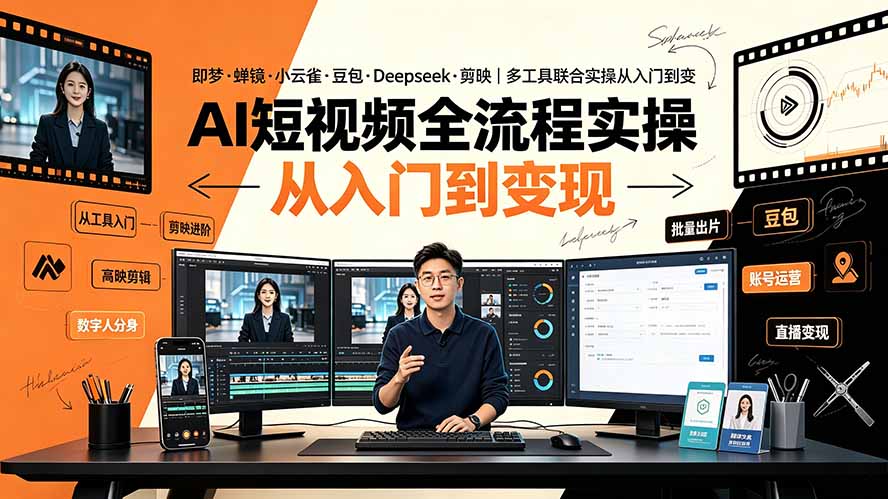 AI短视频全流程实操：即梦·蝉镜·小云雀·豆包·Deepseek·剪映｜多工具联合实操从入门到变现-网创之家