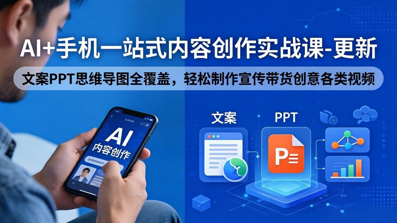 AI+手机一站式内容创作实战课-更新，文案PPT思维导图全覆盖，轻松制作宣传带货创意各类视频-网创之家