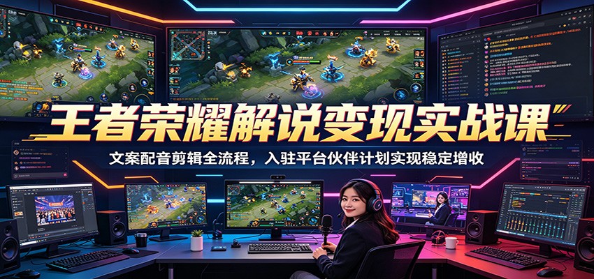 王者荣耀解说变现实战课:文案配音剪辑全流程,入驻平台伙伴计划实现稳定增收-网创之家