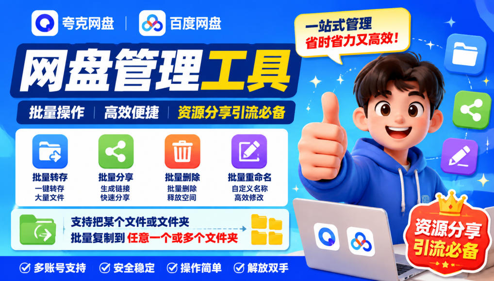 夸克网盘批量文件重命名,批量转存、批量分享、批量复制,内置AI功能-网创之家
