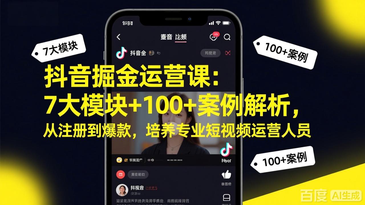 抖音掘金运营课：7大模块+100+案例解析，从注册到爆款，培养专业短视频运营人员-网创之家