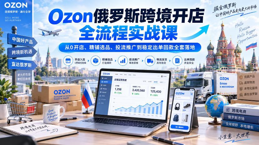 Ozon俄罗斯跨境开店全流程实战课｜从0开店、精铺选品、投流推广到稳定出单回款全套落地-网创之家