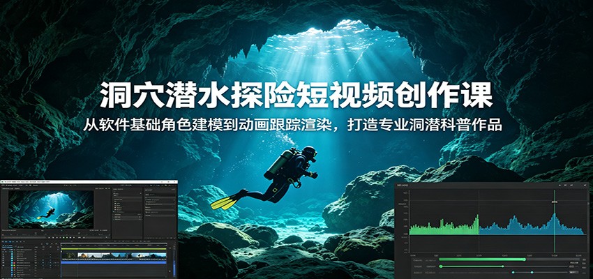 洞穴潜水探险短视频创作课：从软件基础角色建模到动画跟踪渲染，打造专业洞潜科普作品-网创之家